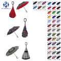 High Quality Promotion Double Layer Inverted Umbrella with Flower Printing/Innovative Auto/Manual Open Reverse Umbrella with C-Hook